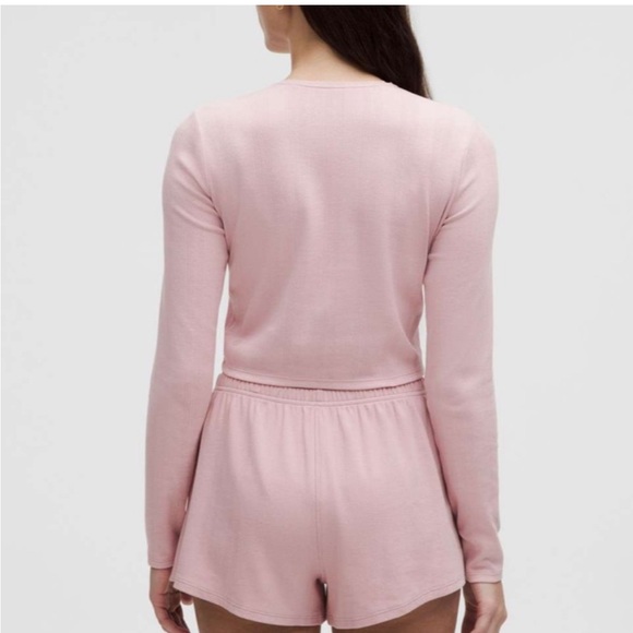 lululemon pointelle cotton cropped button shirt cardigan - Picture 2 of 5